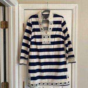 Sail to sable navy and white stripe tunic dress long sleeve